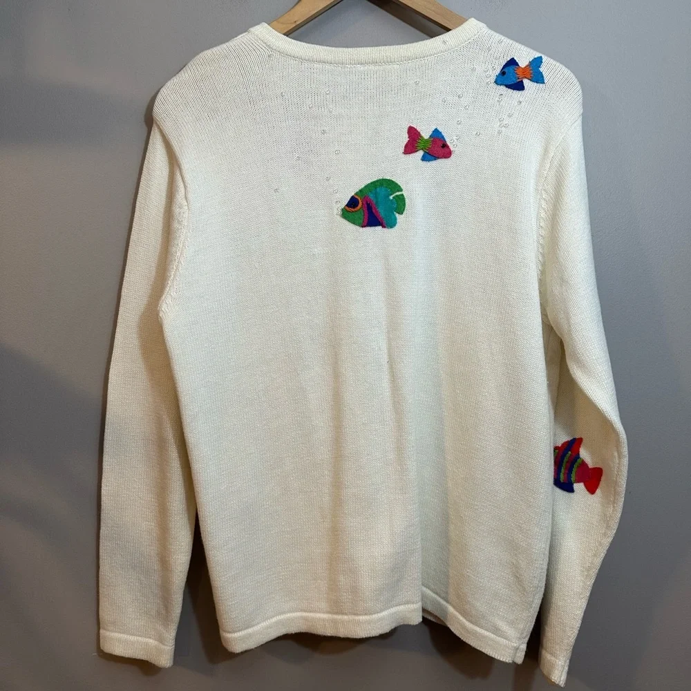 Vintage 90’s Talbots Colorful Fish Cardigan Knit Sweater Size Medium - Picture 6 of 11
